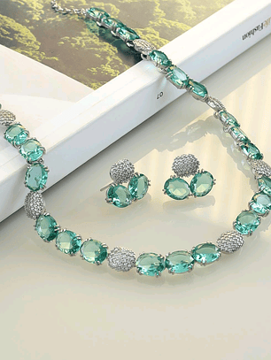 CONJUNTO OVAL TURMALINA E ZIRCONIA