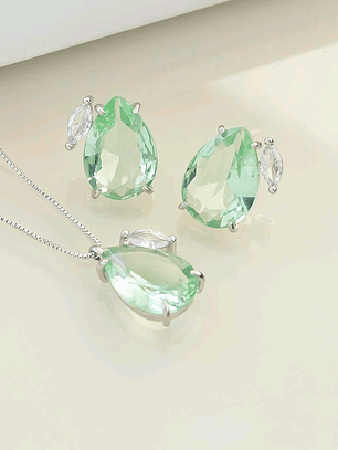 CONJUNTO GOTA TURMALINA ACQUA E ZIRCONIA