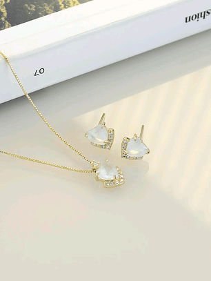 CONJUNTO CORAÇÃO AGUA MARINHA E ZIRCONIA