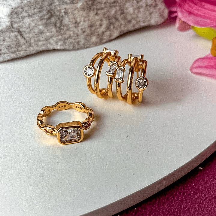 ARGOLA TRES FILETES E PONTO DE LUZ 1