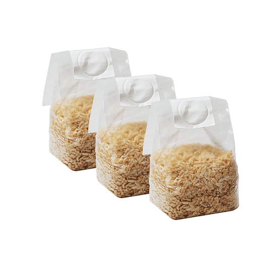 Pack 3 Mushbag 750cc grano integral estéril (2.250 cc. de arroz integral estéril)