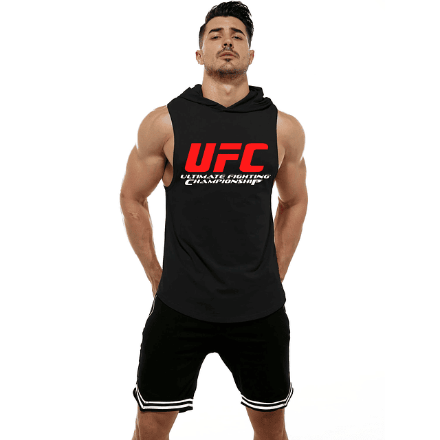 Polera Musculosa Capucha  UFC Black