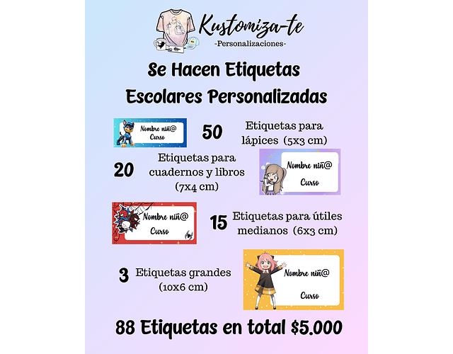 Kit de Etiquetas Escolares Personalizables