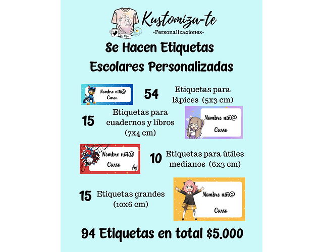 Kit de Etiquetas Escolares Personalizables