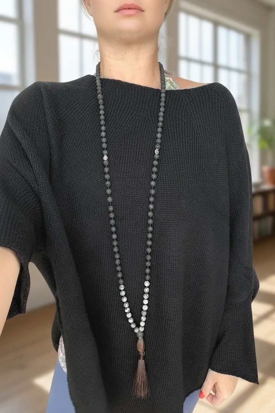 Japa Mala Piedra Volcánica y Jaspe Fósil de 8mm 2