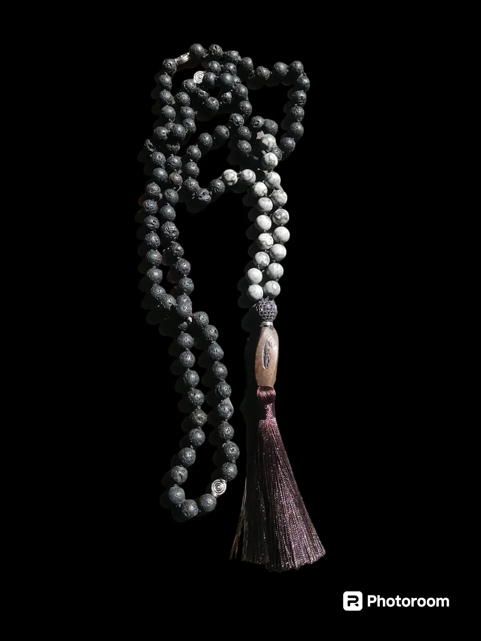 Japa Mala Piedra Volcánica y Jaspe Fósil de 8mm 4
