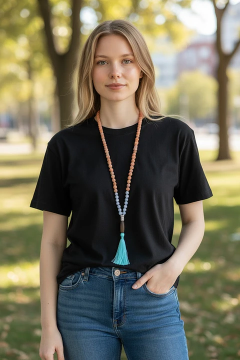 Japa Mala Rudraksha y Aguamarina de 8mm