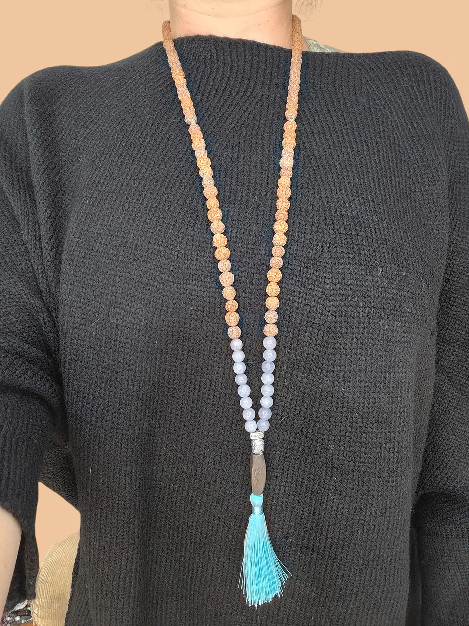 Japa Mala Rudraksha y Aguamarina de 8mm 3