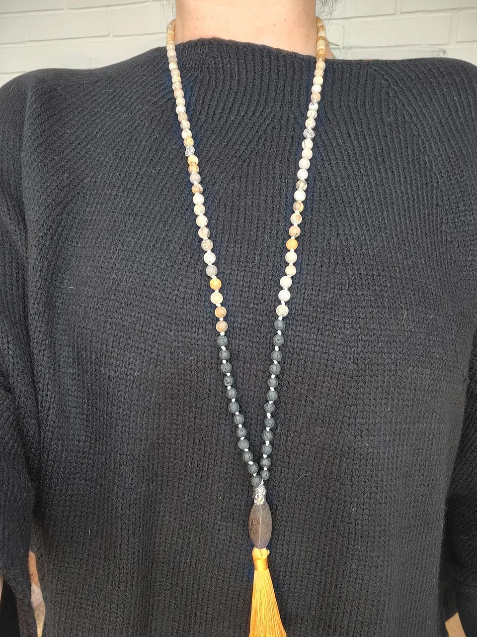 Japa Mala Jaspe Paisina y Piedra Volcánica de 6mm 3
