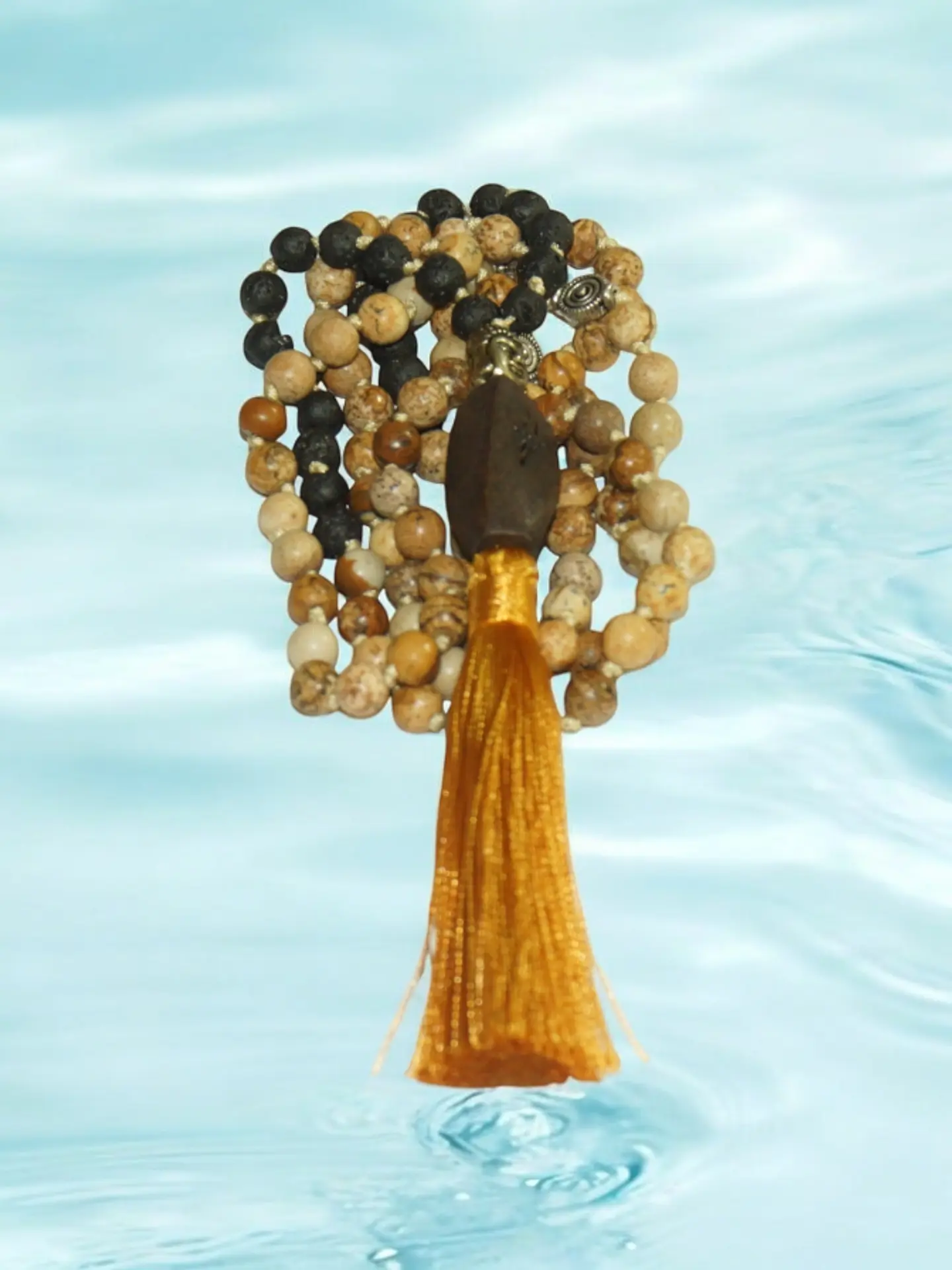 Japa Mala Jaspe Paisina y Piedra Volcánica de 6mm 5
