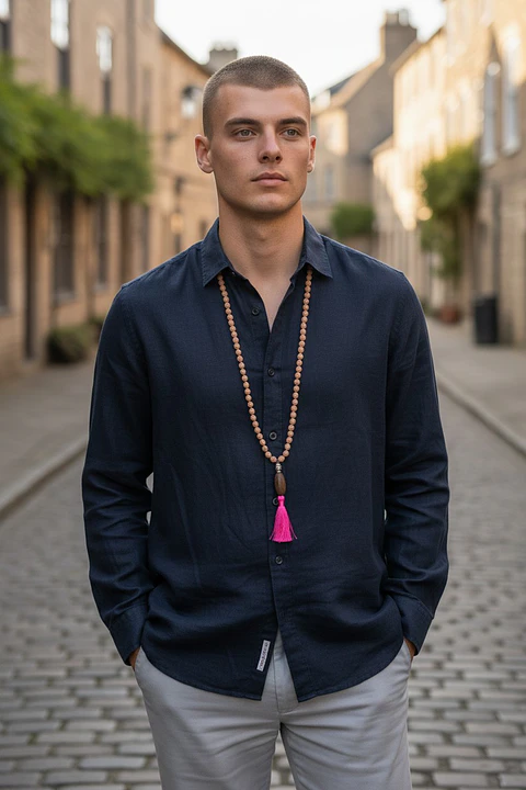 Japa Mala Rudraksha 7mm borla Fucsia