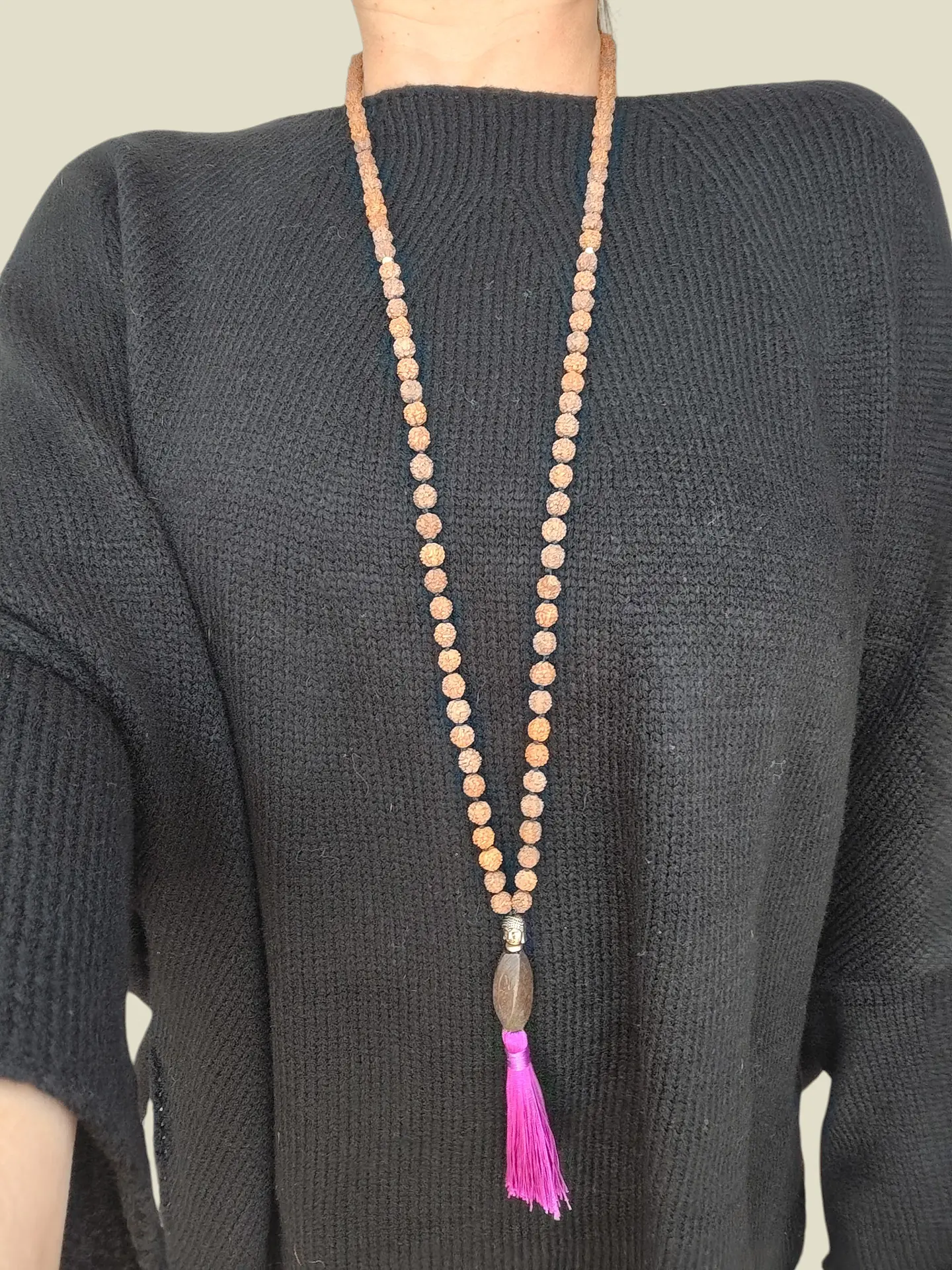 Japa Mala Rudraksha 7mm borla Fucsia 7