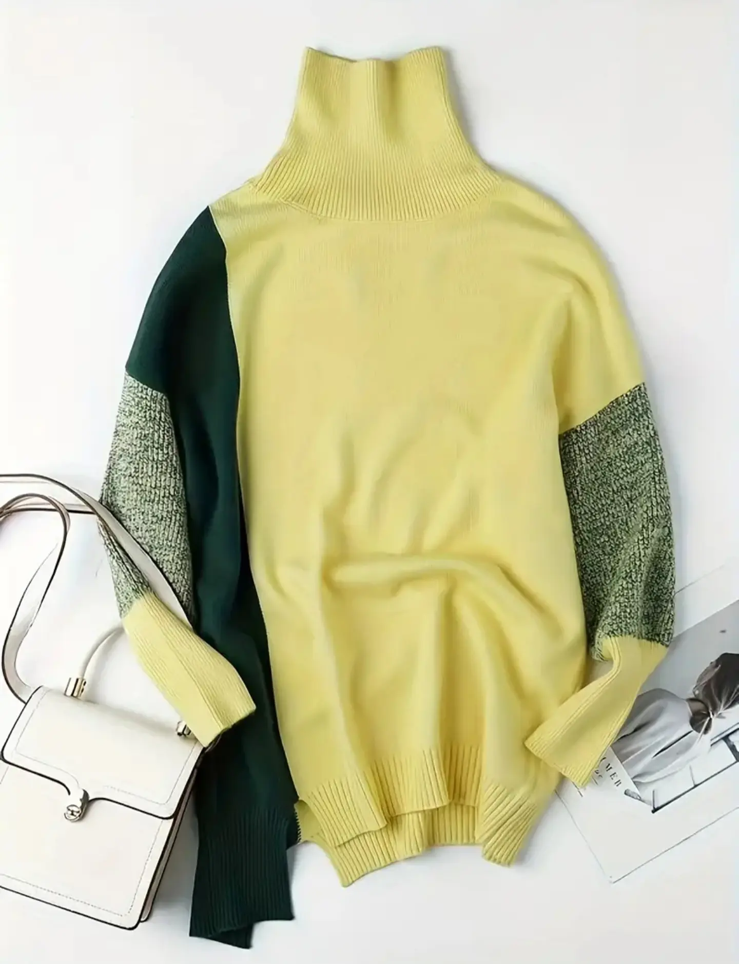 Sweter cuello alto asimétrico en tonos verdes talla M 3