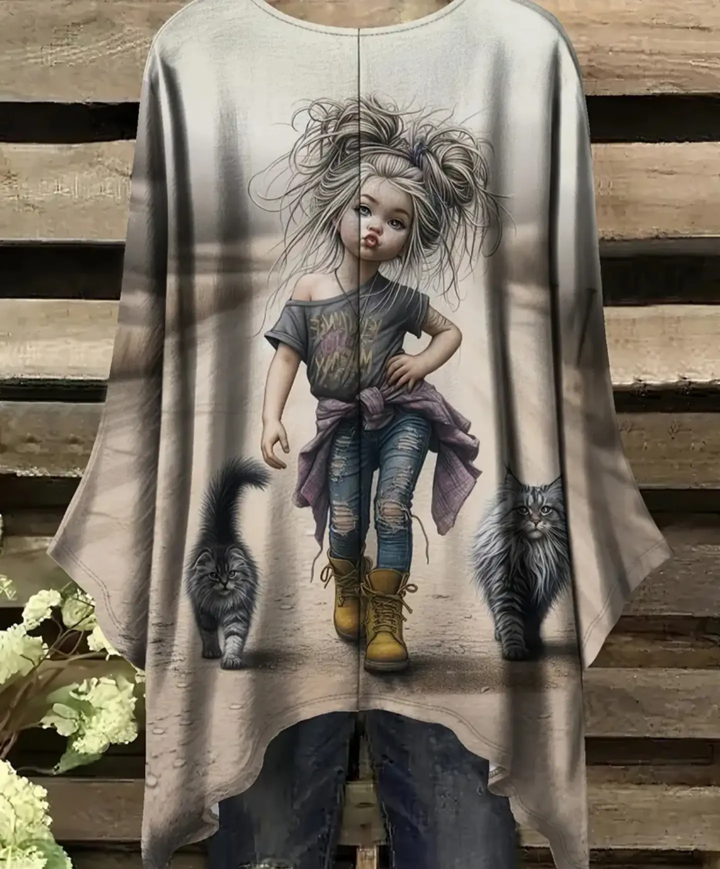 Polera con estampado de Niña talla XL 1