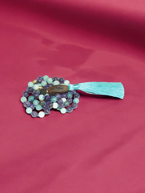 Collar Aguamarina, Charoita y Apatita 8mm