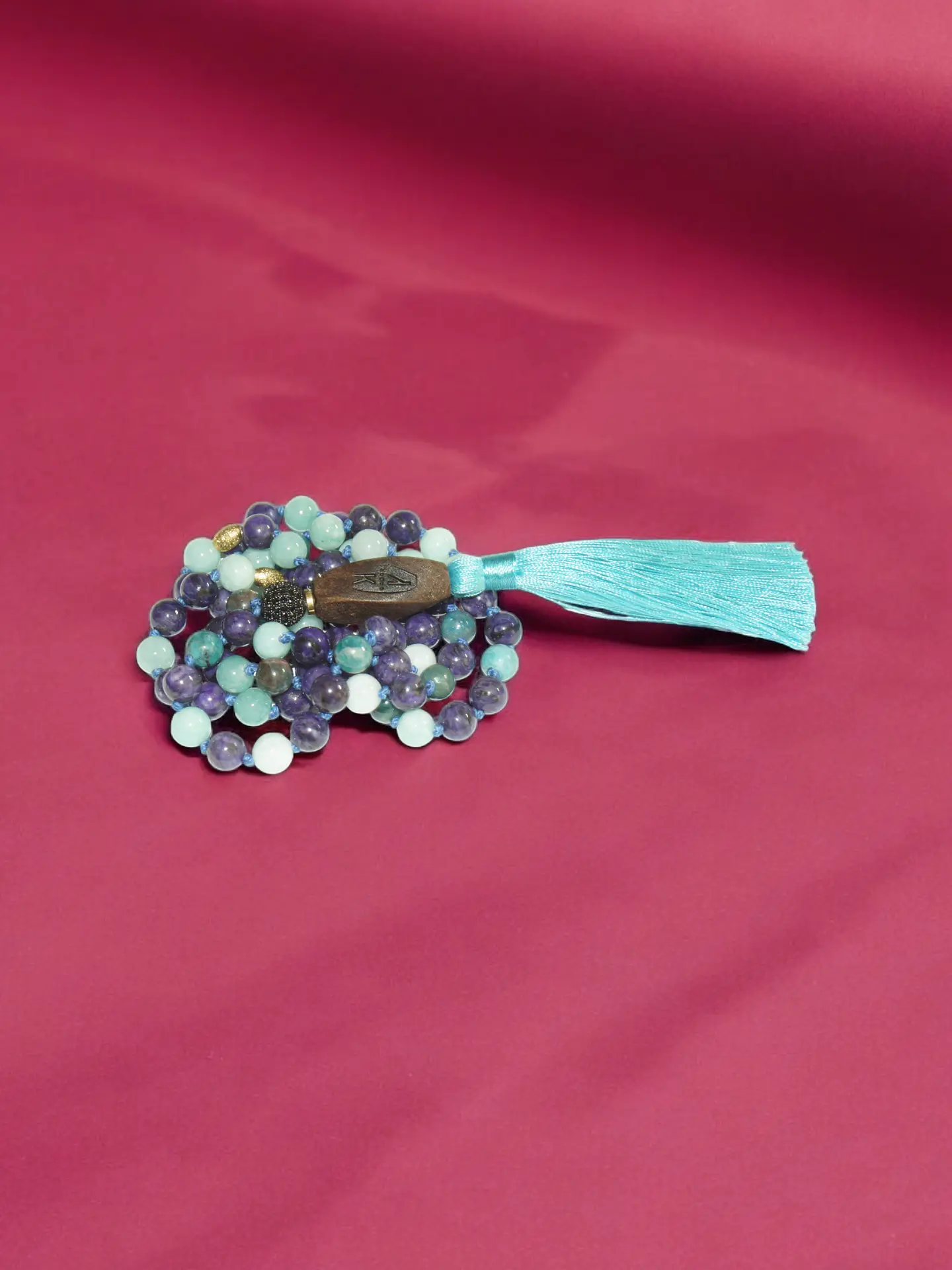 Collar Aguamarina, Charoita y Apatita 8mm 5