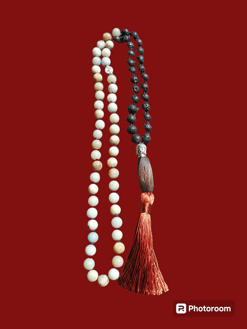 Collar piedra Volcánica y Amazonita 8mm