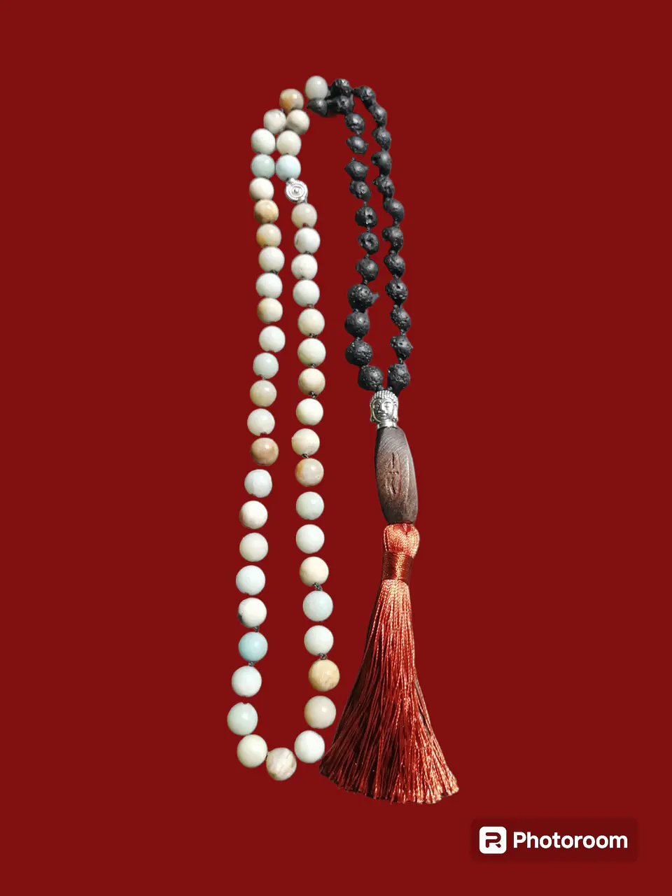 Collar piedra Volcánica y Amazonita 8mm 5