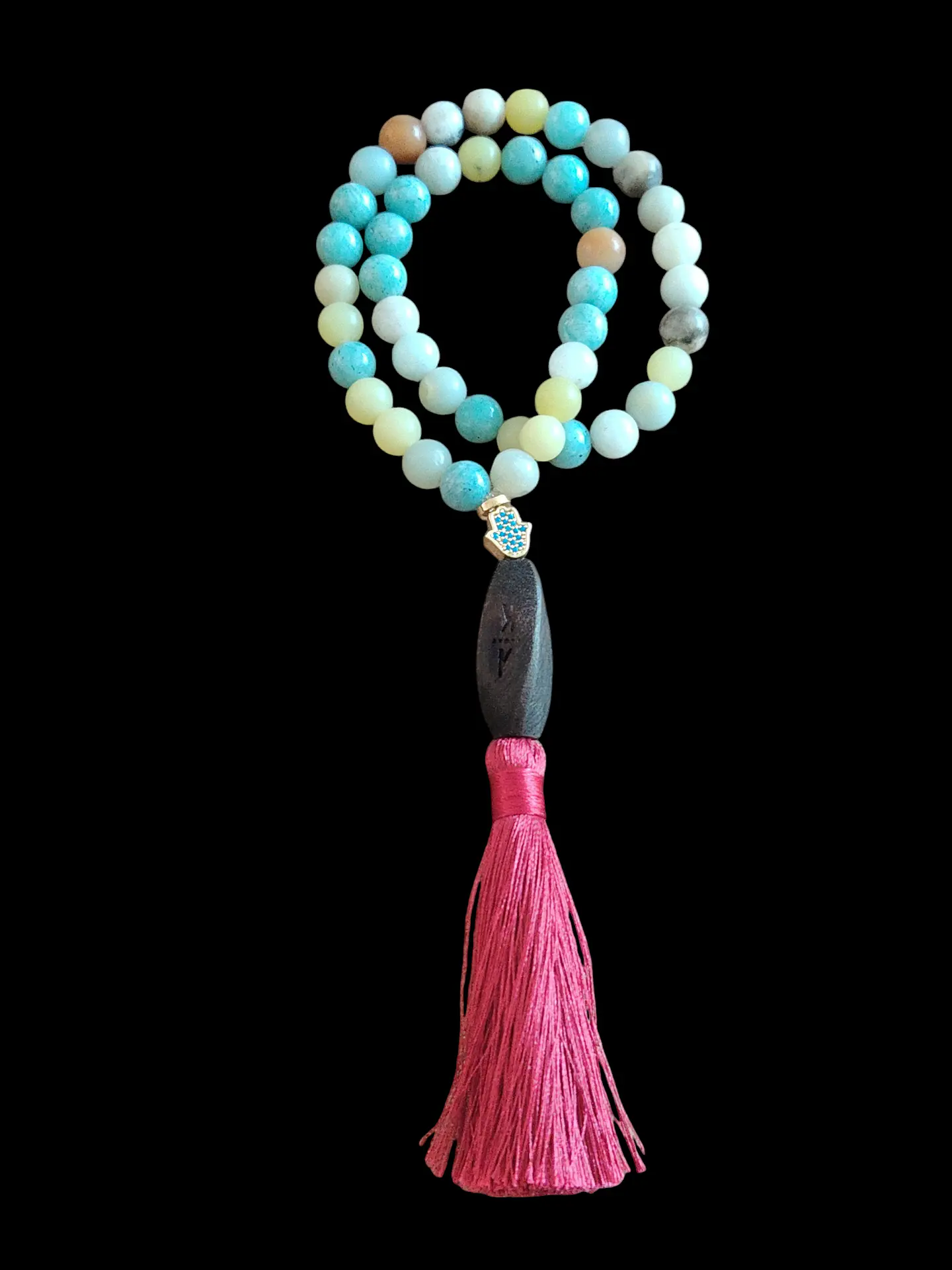 Japa Mala 45 cuentas de Aguamarina, Jade limón y Amazonita 8mm 3