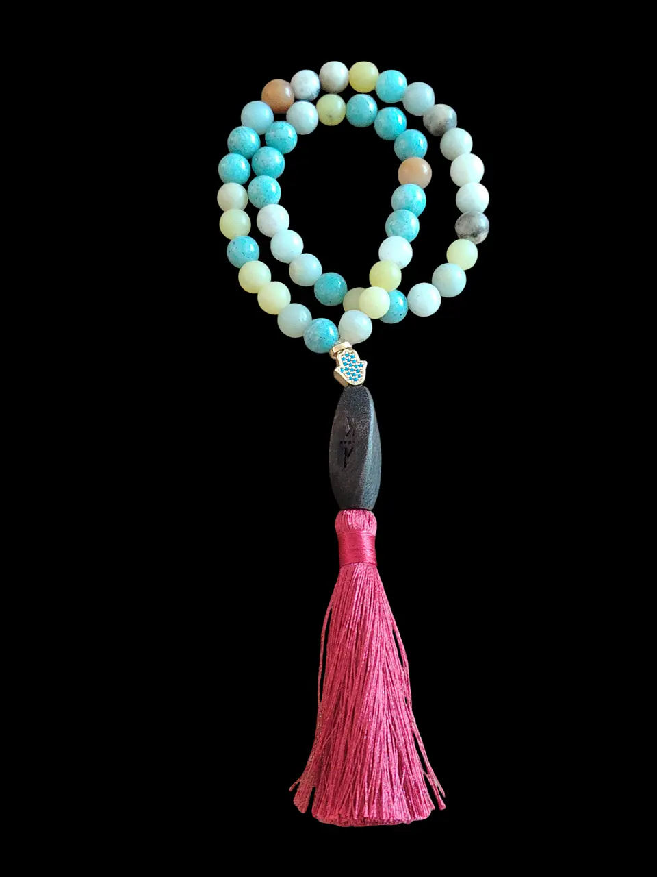 Japa Mala 45 cuentas de Aguamarina, Jade limón y Amazonita 8mm 3