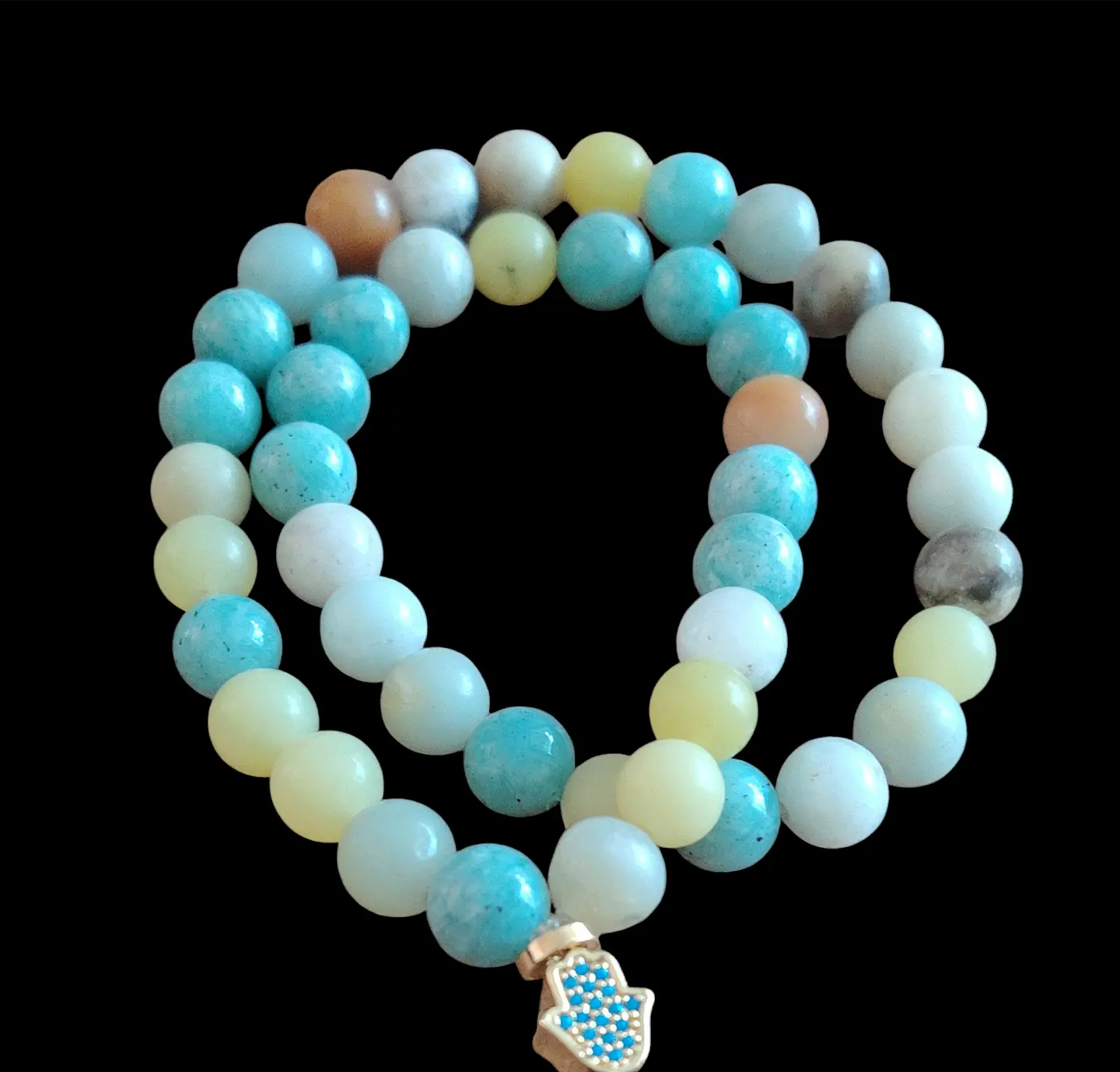 Japa Mala 45 cuentas de Aguamarina, Jade limón y Amazonita 8mm 4