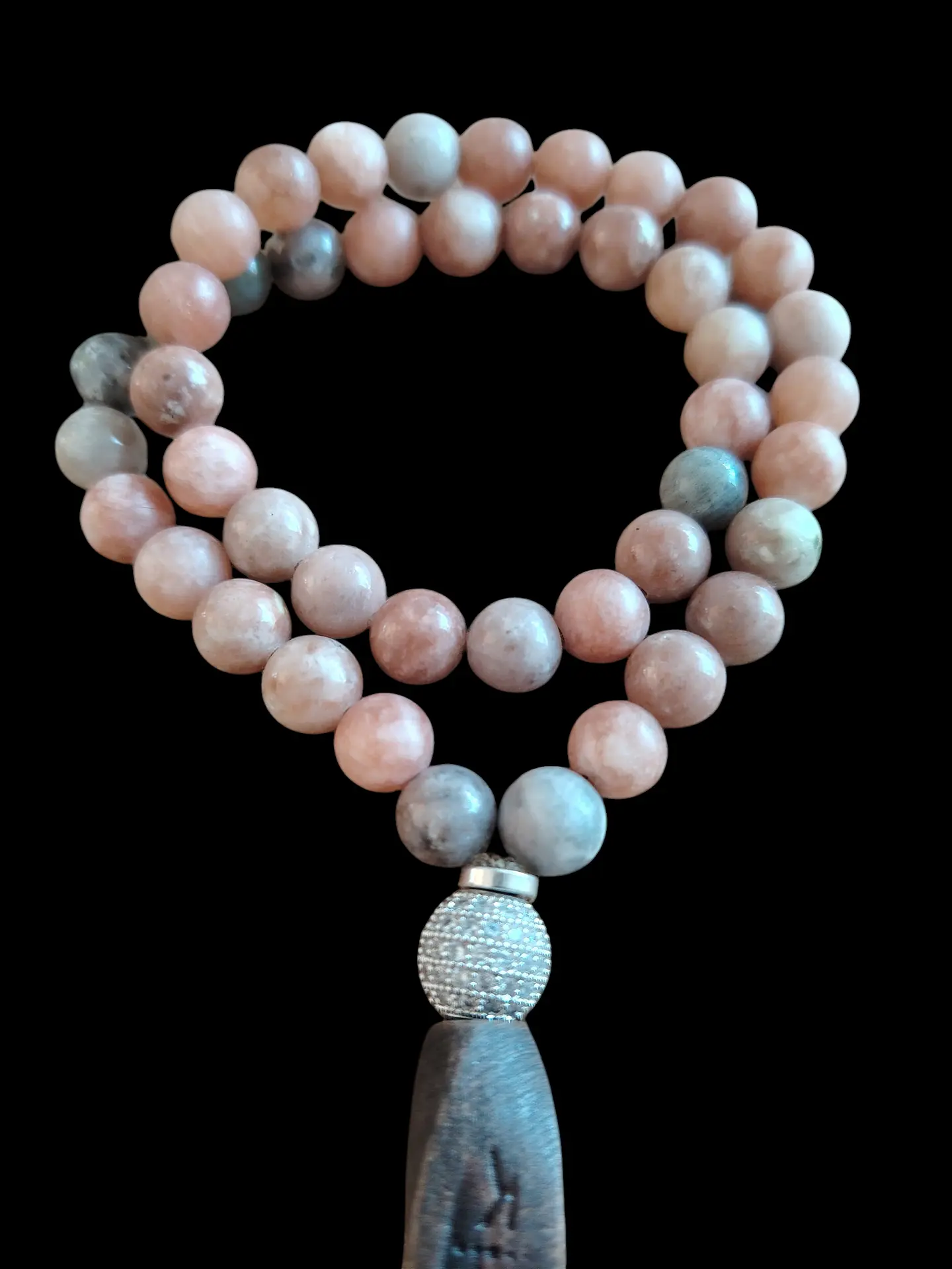 Japa Mala 45 cuentas de Ágata Café y Rodonita 8mm 4