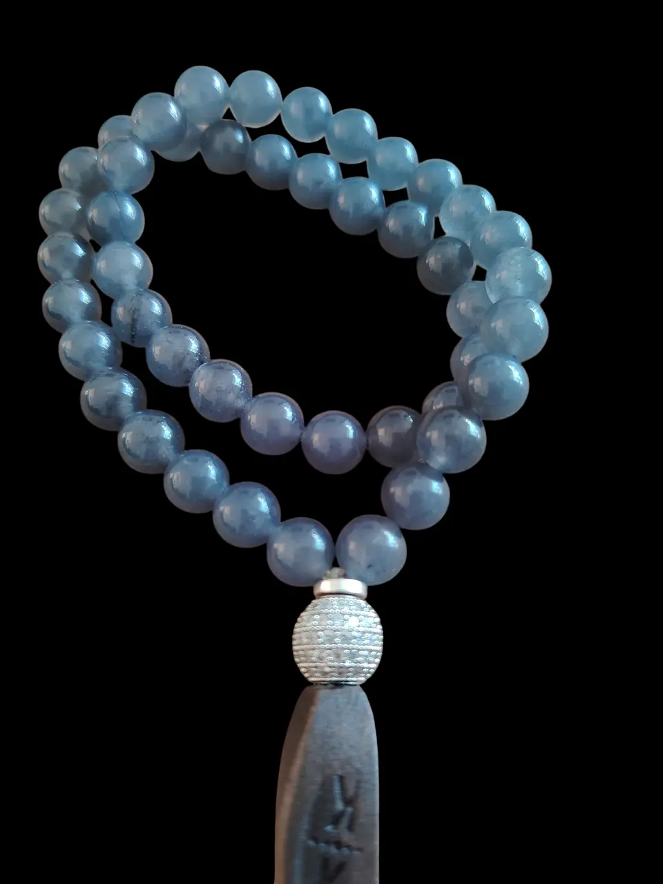 Japa Mala 45 cuentas de Cuarzo Ahumado azul 8mm 6