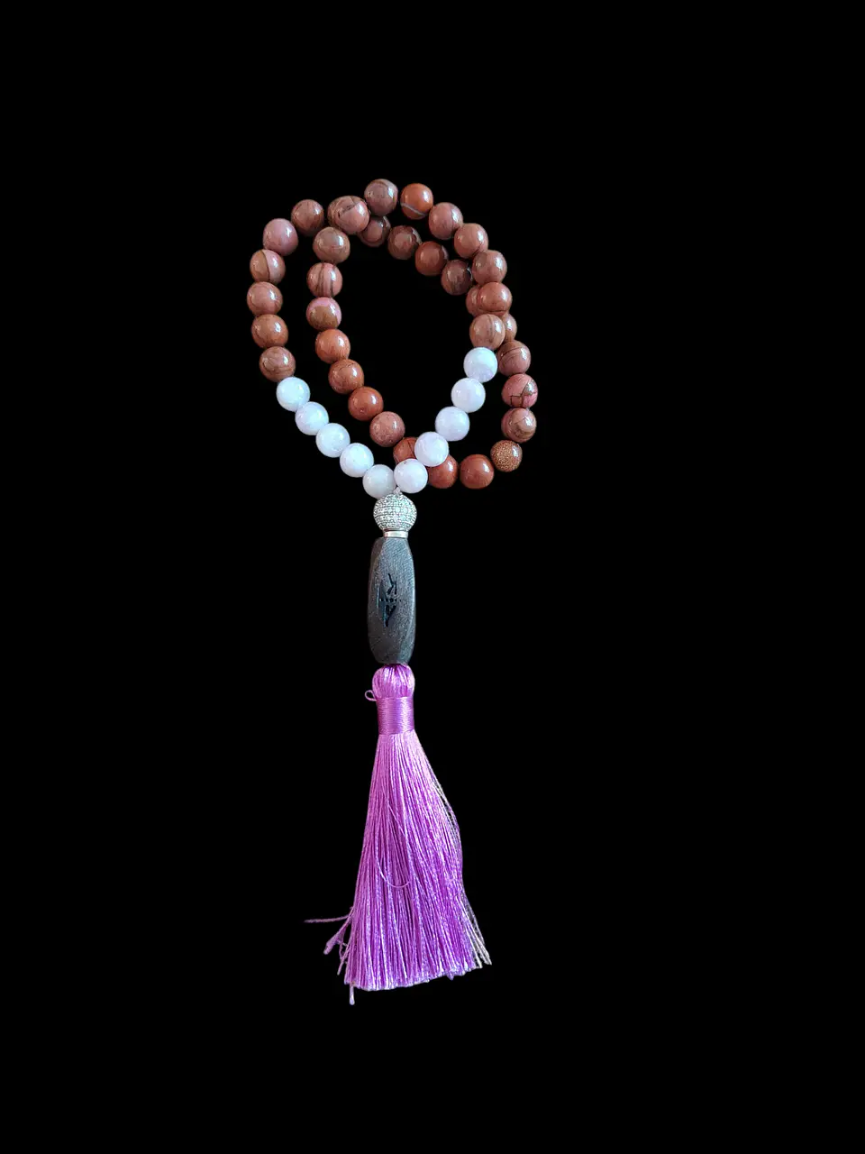 Japa Mala 45 cuentas de Kunzita y Jaspe Rojo de 8mm 2