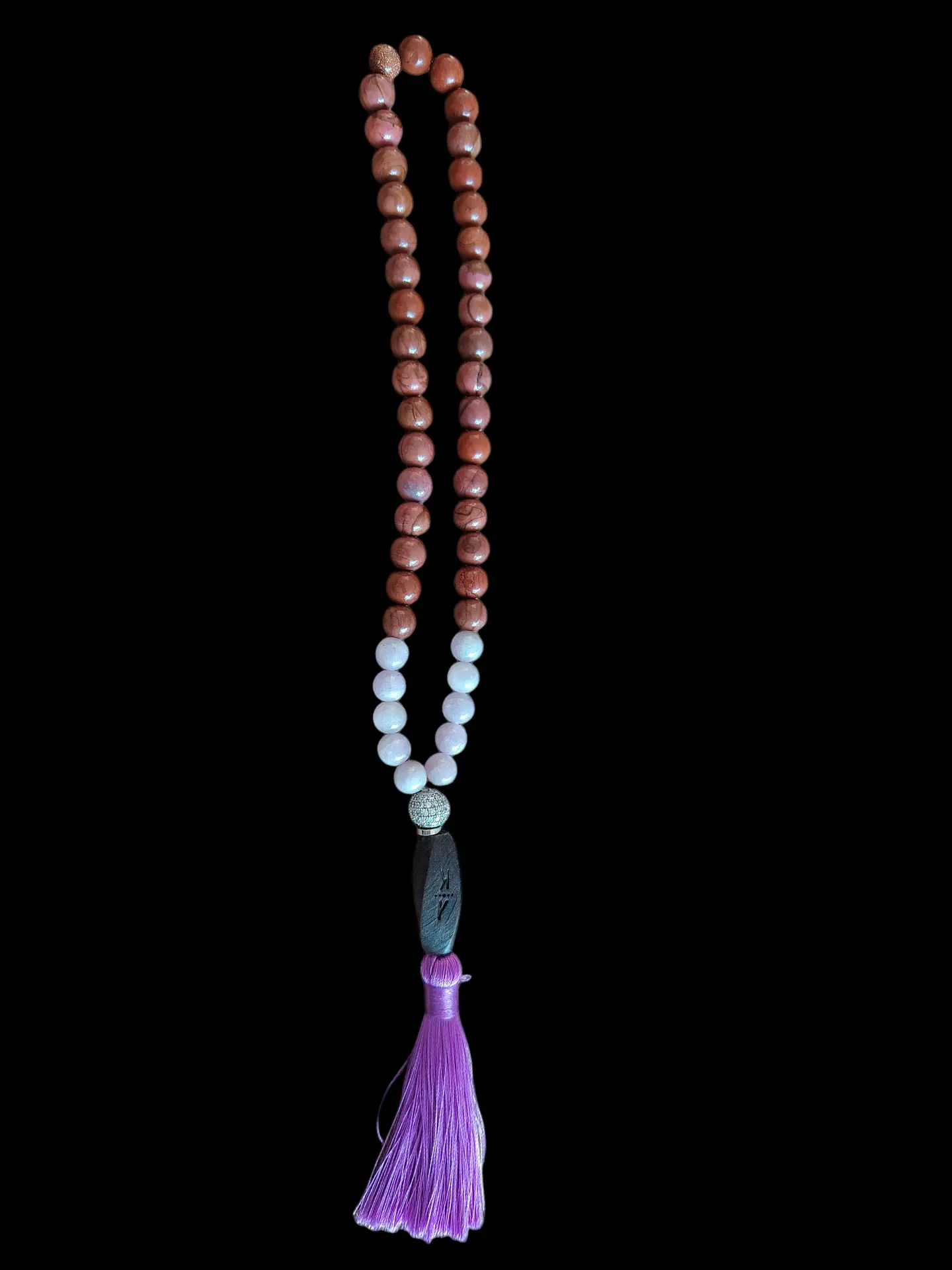 Japa Mala 45 cuentas de Kunzita y Jaspe Rojo de 8mm 1