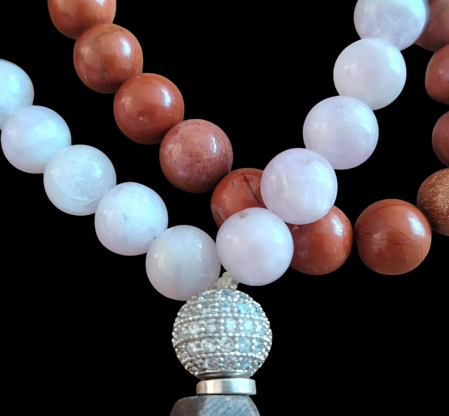 Japa Mala 45 cuentas de Kunzita y Jaspe Rojo de 8mm 3