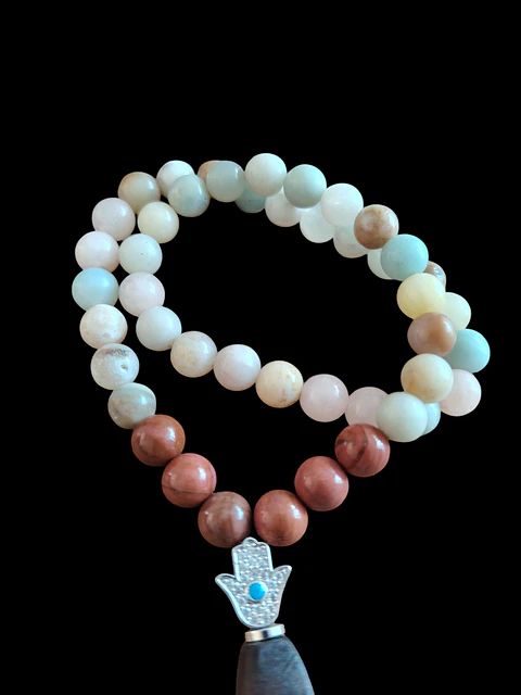 Japa Mala 45 cuentas de Jaspe rojo y Amazonita de 8mm