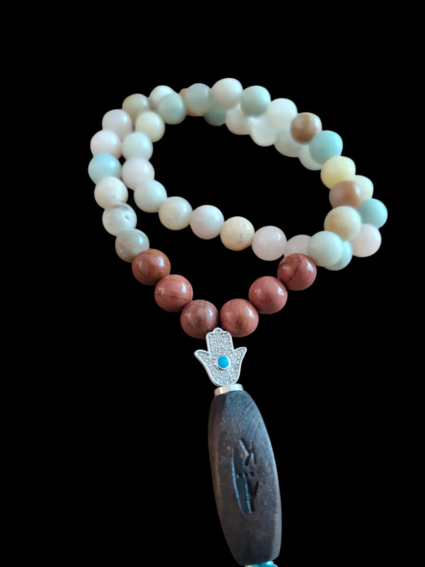 Japa Mala 45 cuentas de Jaspe rojo y Amazonita de 8mm 5