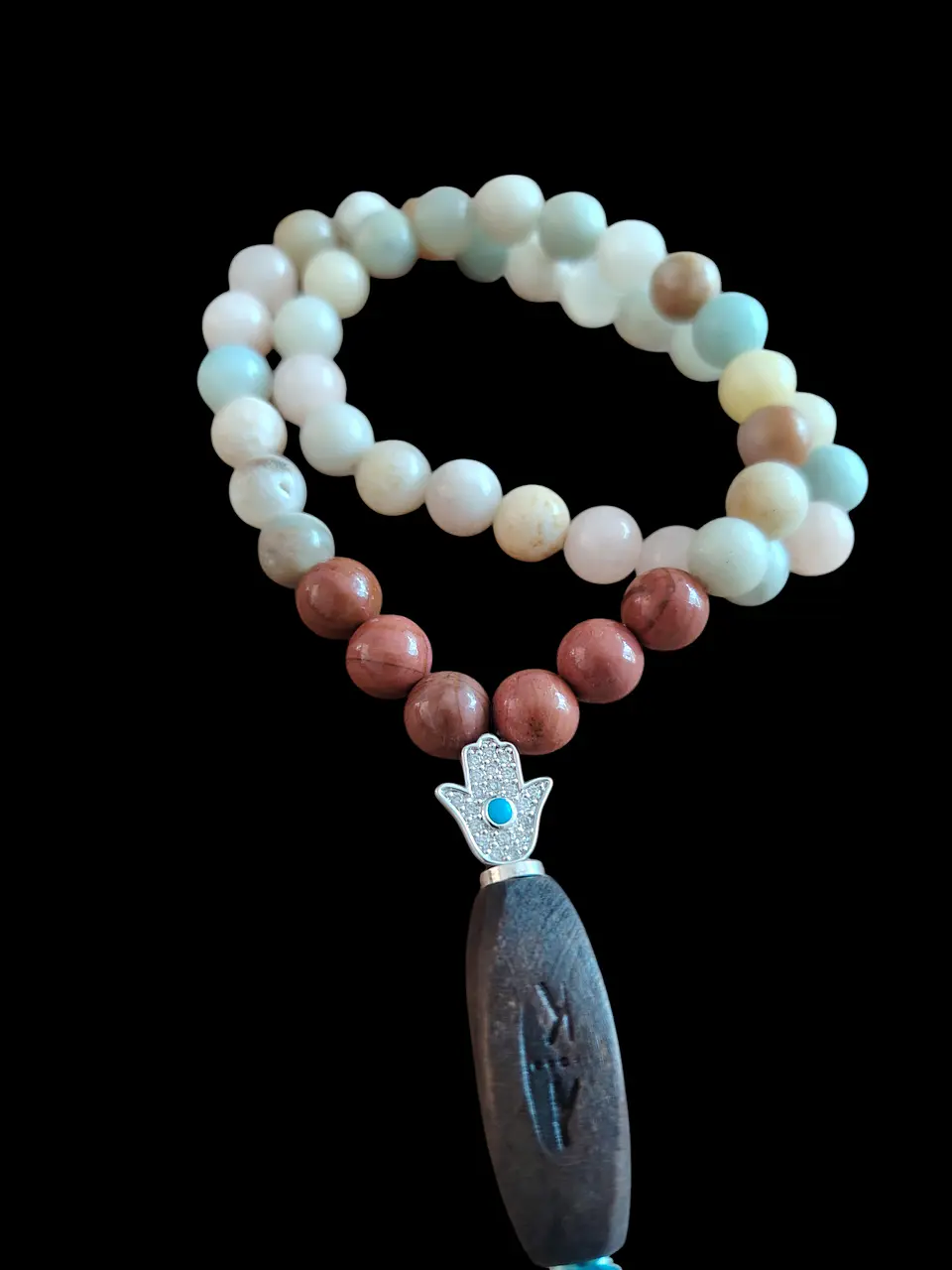 Japa Mala 45 cuentas de Jaspe rojo y Amazonita de 8mm 5