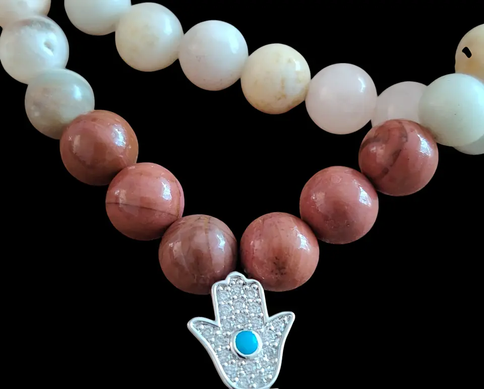 Japa Mala 45 cuentas de Jaspe rojo y Amazonita de 8mm 3