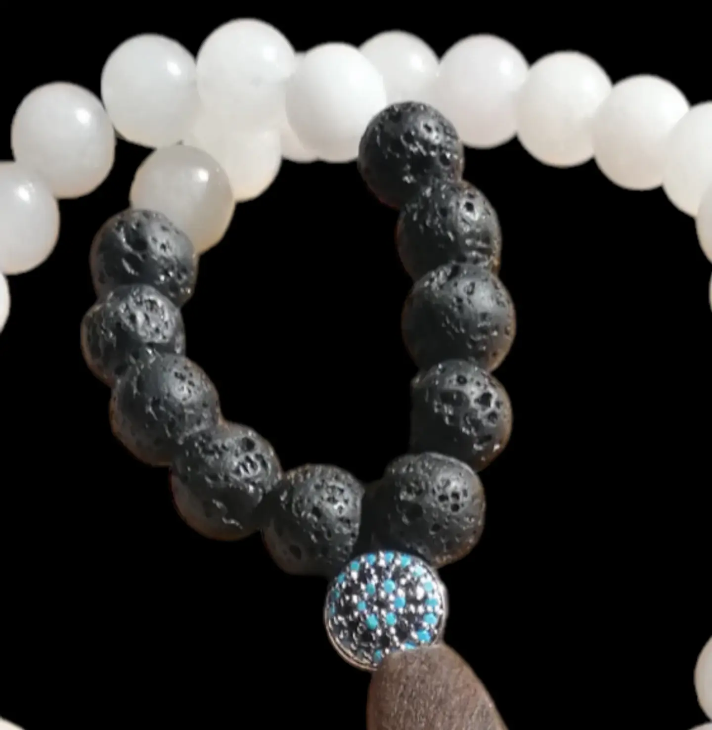 Japa Mala 45 cuentas de Piedra Volcánica y Cuarzo Rosa 3