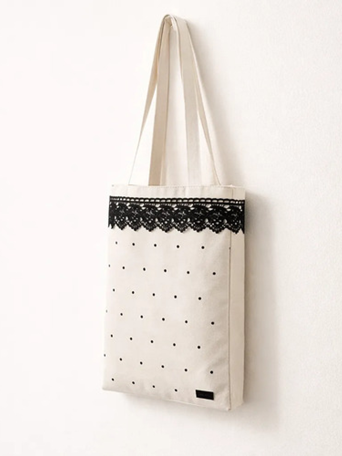 Cartera Tote Canvas Crudo Con Encaje Negro Mujer 1