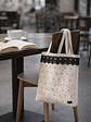 Cartera Tote Canvas Crudo Con Encaje Negro Mujer - Miniatura 3