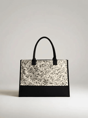 Bolso Modelo Shopper Lona Bicolor Negro Mujer