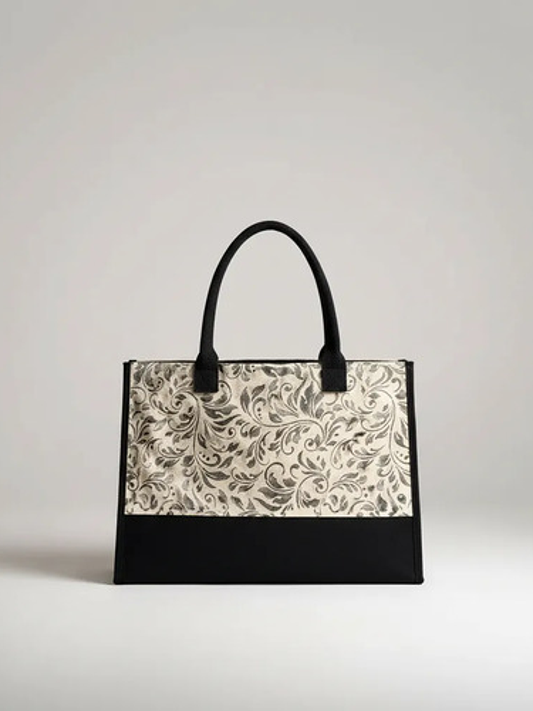 Bolso Modelo Shopper Lona Bicolor Negro Mujer 1