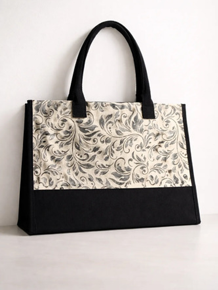 Bolso Modelo Shopper Lona Bicolor Negro Mujer 2