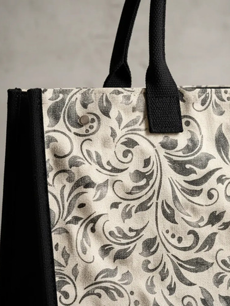 Bolso Modelo Shopper Lona Bicolor Negro Mujer 4