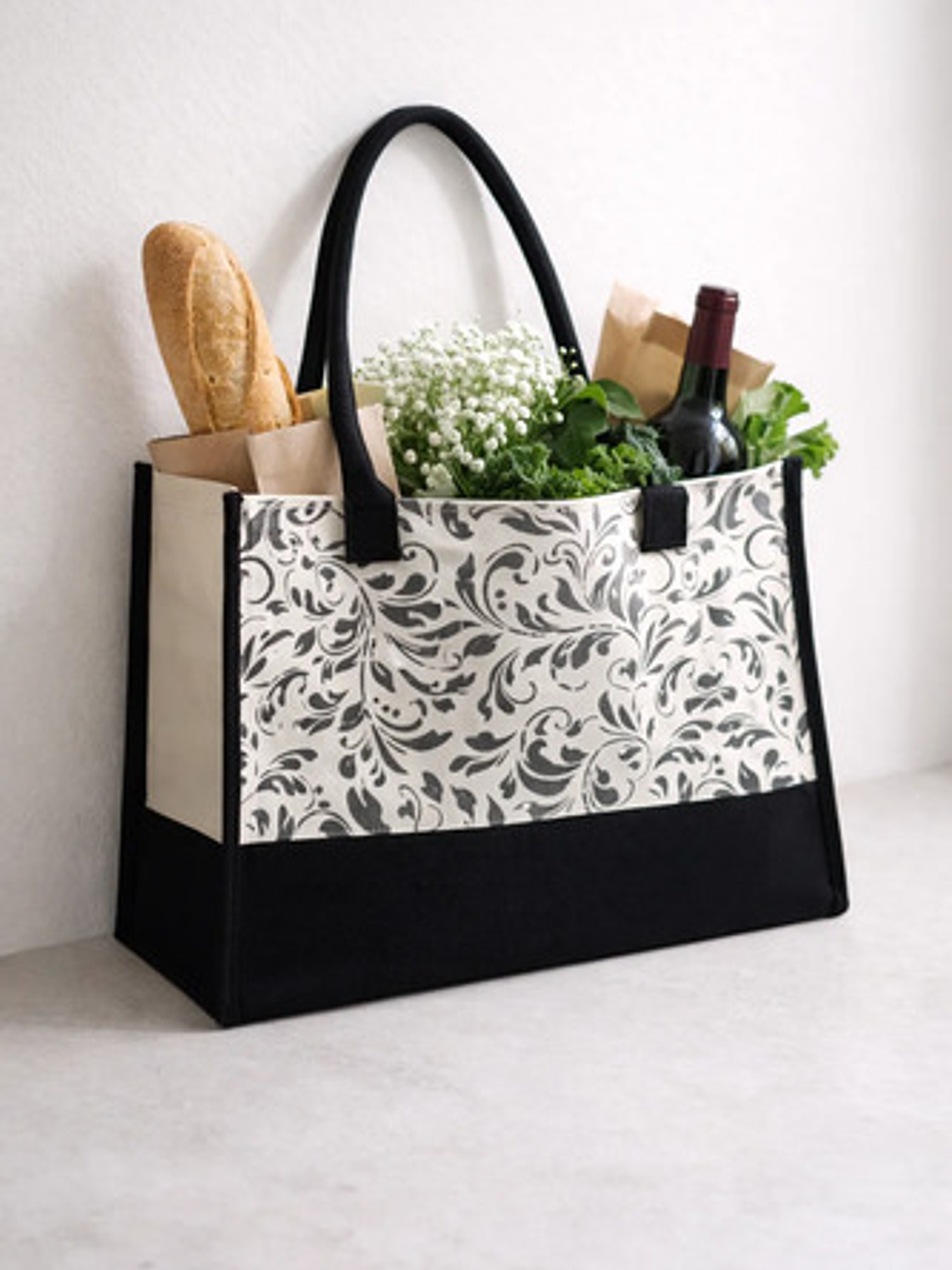 Bolso Modelo Shopper Lona Bicolor Negro Mujer 6