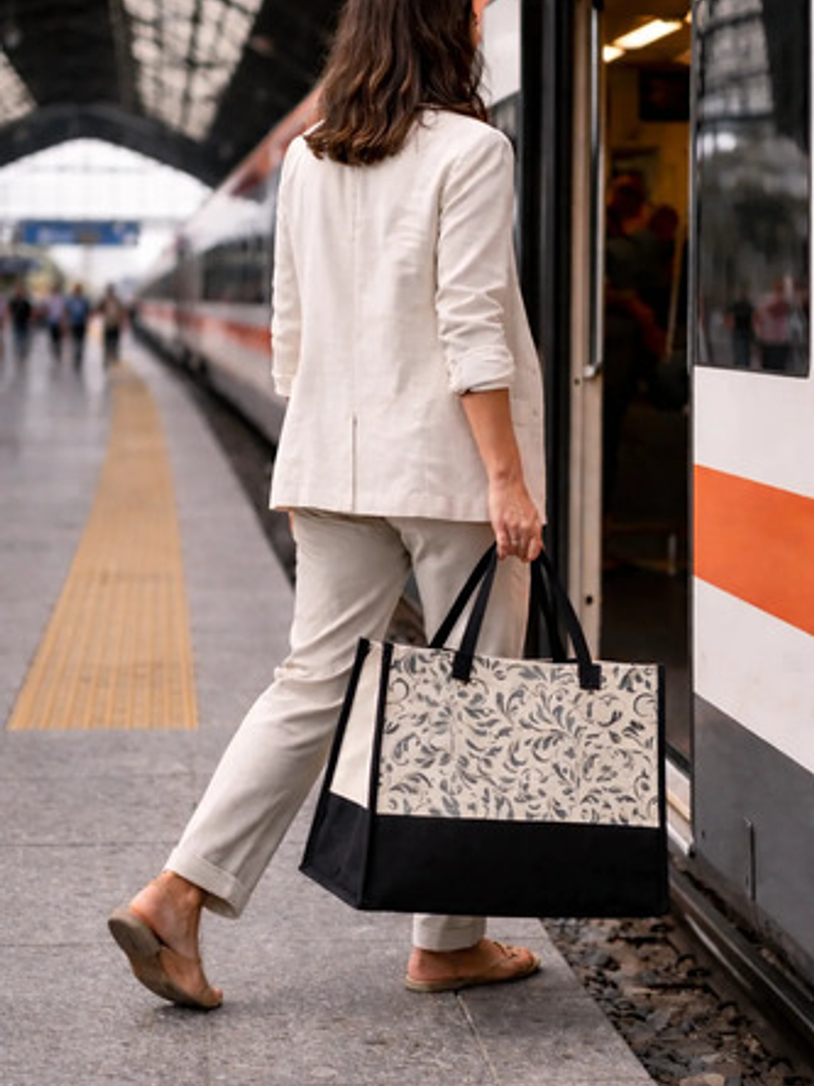 Bolso Modelo Shopper Lona Bicolor Negro Mujer 8