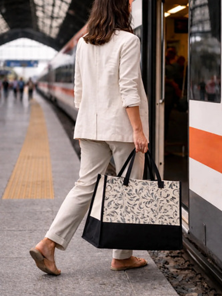 Bolso Modelo Shopper Lona Bicolor Negro Mujer 8