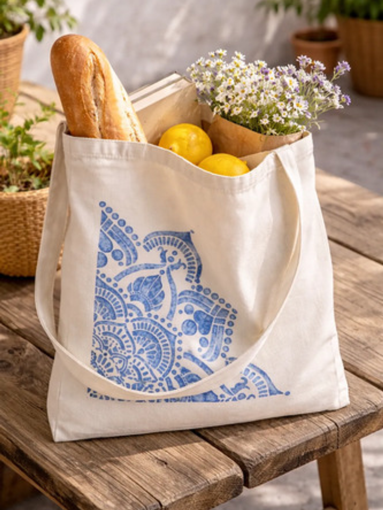 Bolso Tote Bag Algodón Natural Pintada Mano Colores 39x35 Cm 4