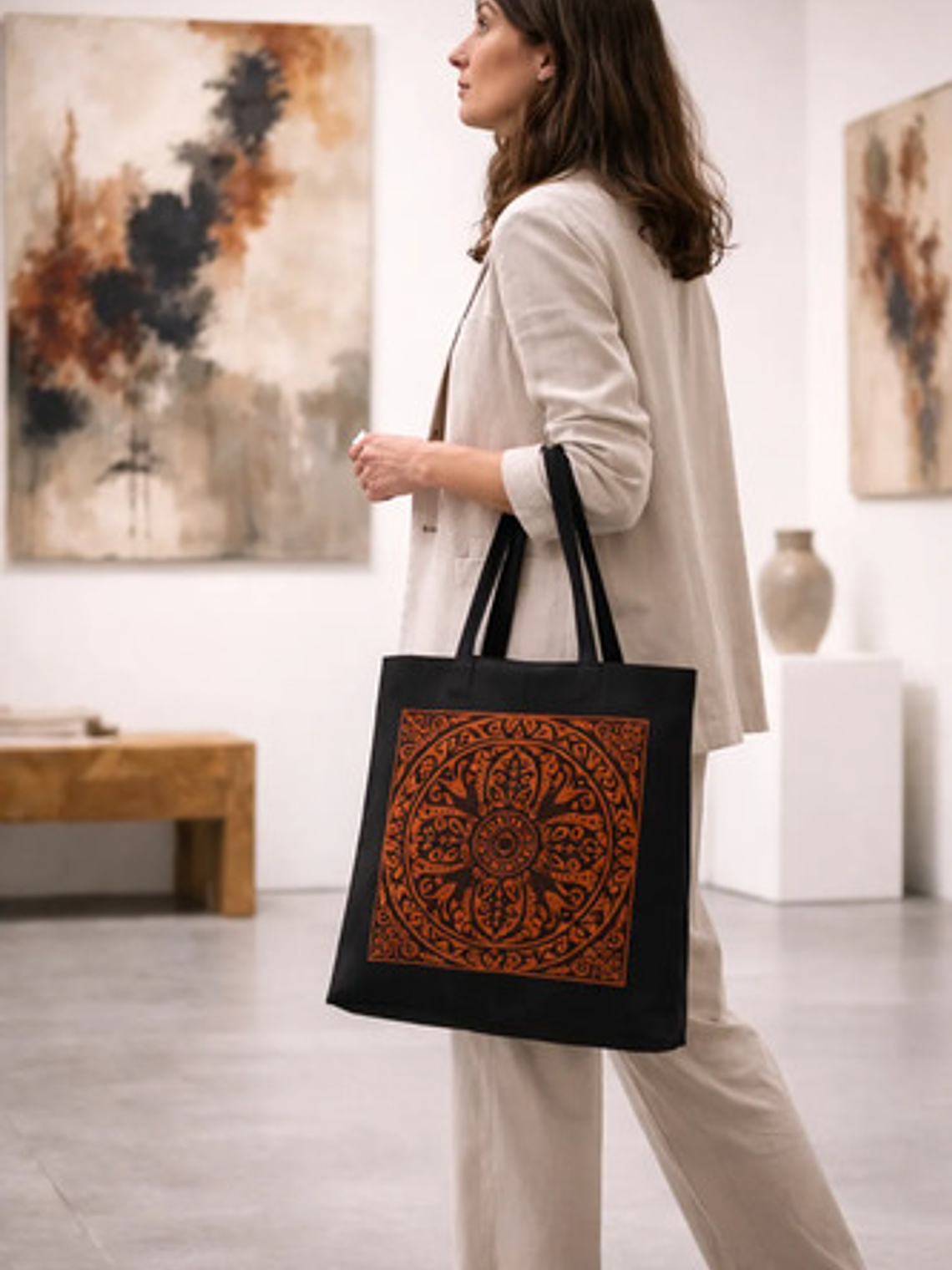 Bolso Tote Generica Tote Bag Lona Asas Negras 5