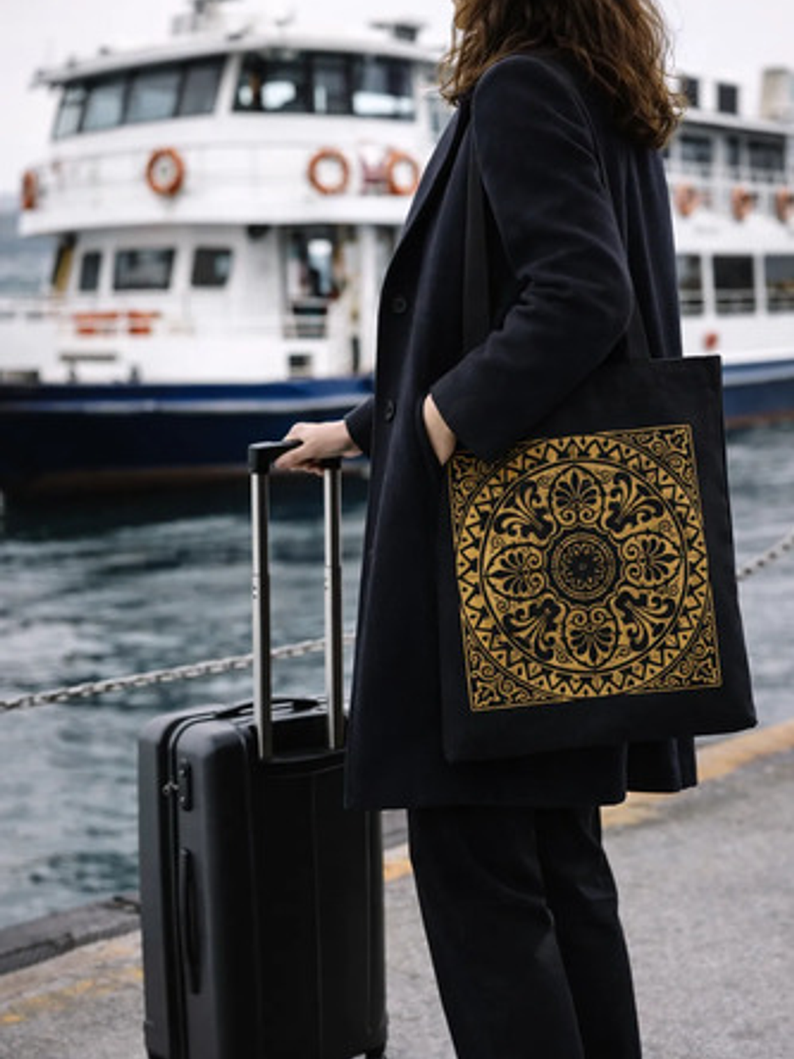 Bolso Tote Generica Tote Bag Lona Asas Negras 8