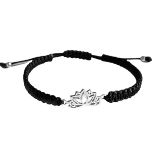 PULSERA MACRAME BLACK P925 LOTUS FLOWER