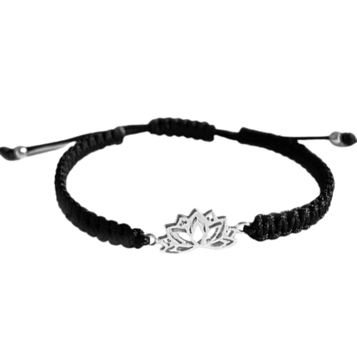 PULSERA MACRAME BLACK P925 LOTUS FLOWER 1