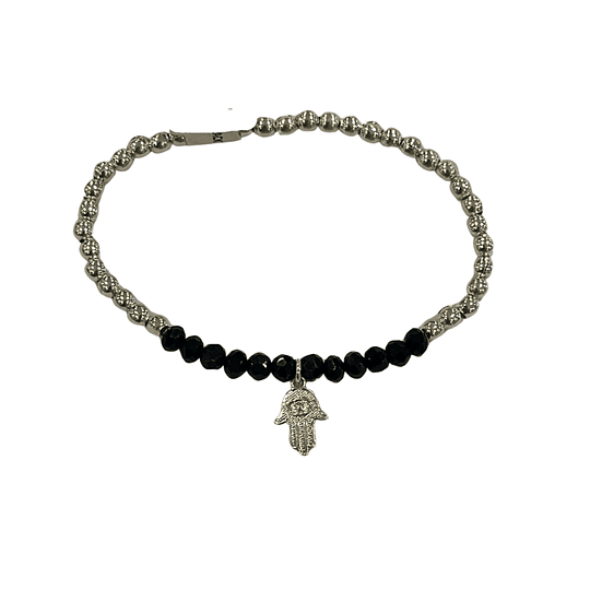 PULSERA AMELIE SILVER BLACK HAMSA